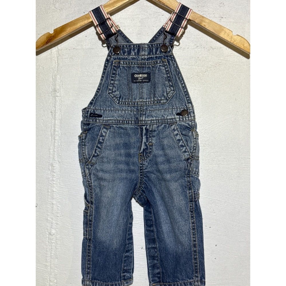 OshKosh B'gosh Kids 6-9M Blue Denim Carpenter Bib Overalls Cotton Workwear Style